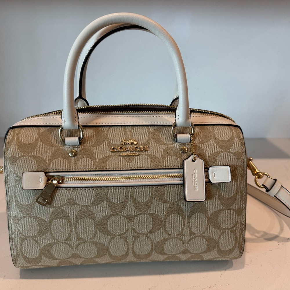 NWT Coach Rowan Satchel Bag in Signature Canvas F83607 IM/LIGHTKHAKI/CHALK